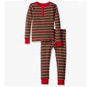 Hatley Unisex Santa Stripes Waffle Henley Thermal Pajama Set